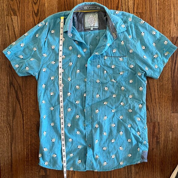 Good Vibes Mens Button Up Panda Print Shirt EUC Size Large Slim Fit - Picture 6 of 6